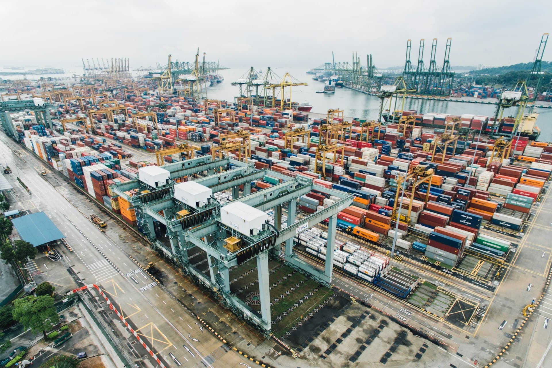 Aerial view of shipping containers representing supply chain management