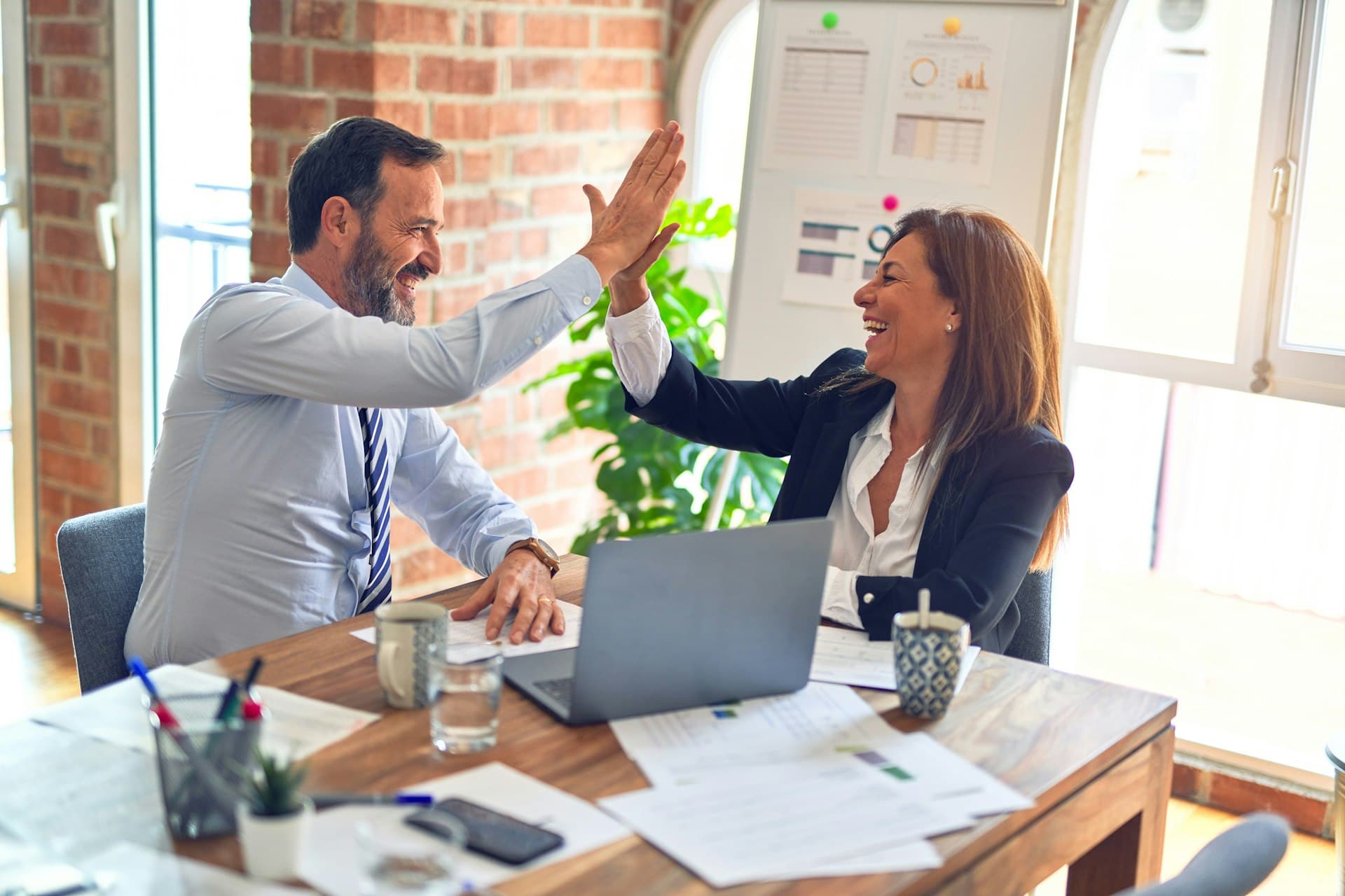 Professionals collaborating in a modern office